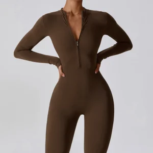 Traje de baño de Yoga de manga larga para mujer, ropa deportiva para gimnasio, monos con cremallera, entrenamiento, Fitness de alta intensidad, prenda ajustada de una pieza