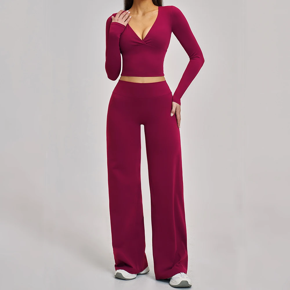 Conjunto deportivo de 2 uds para mujer, traje de yoga, ropa deportiva de manga larga para gimnasio, Legging, ropa de entrenamiento Push Up para mujer