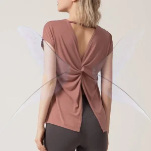 Top de Yoga con lado dividido para mujer, camiseta Sexy con espalda abierta para Fitness, camiseta de entrenamiento holgada, cubierta deportiva para correr, ropa de gimnasio para mujer